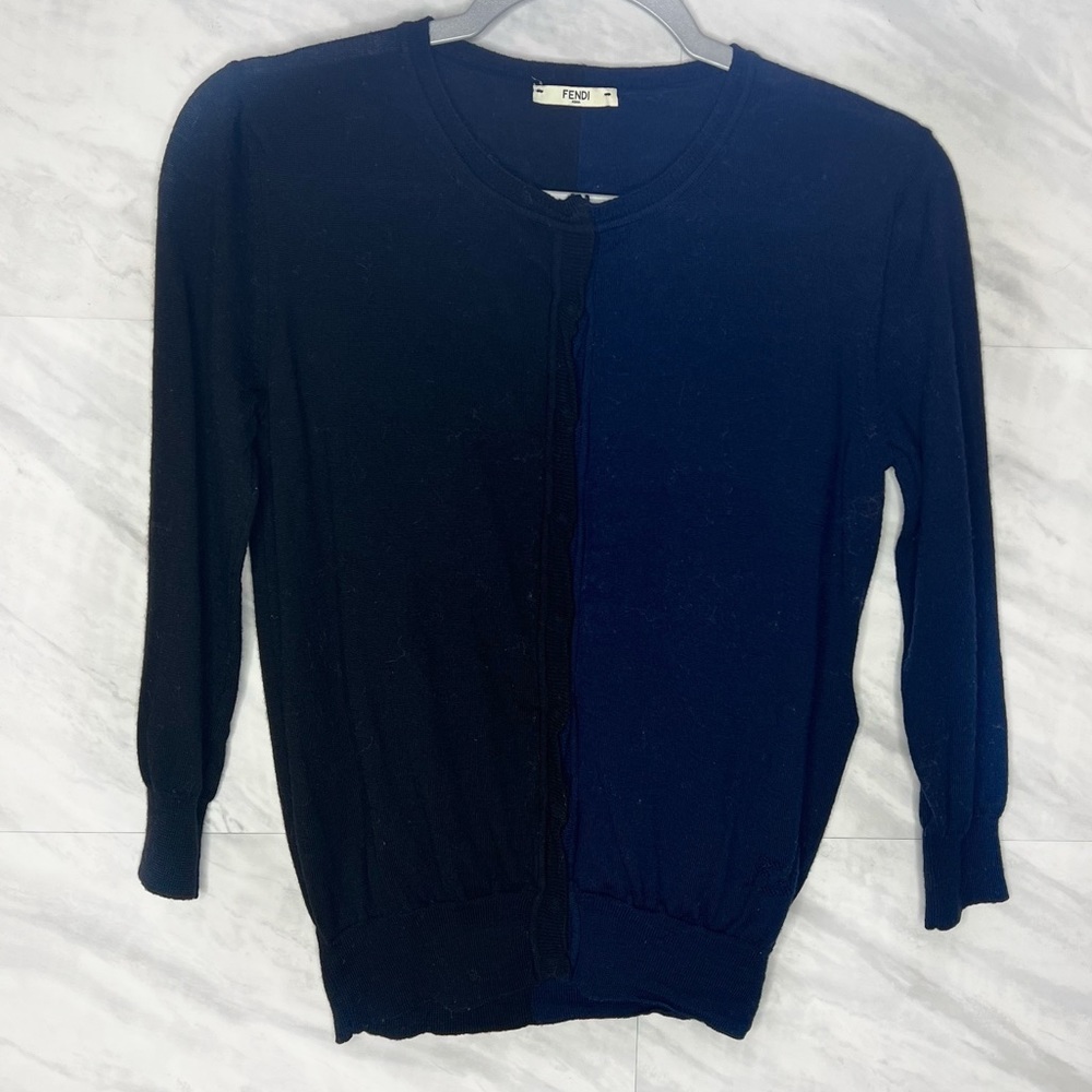 FENDI BLack and Navy Wool Button Down Cardigan 38/2